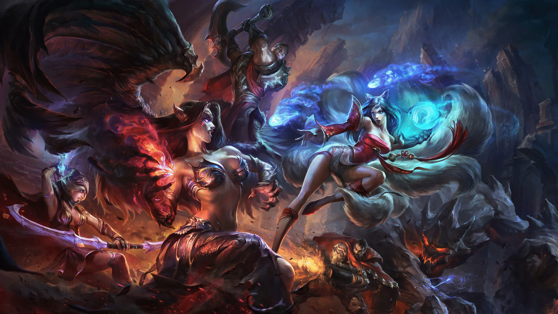 League of Legends champions fighting with magic abilities